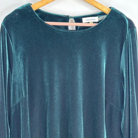 Calvin Klein Velvet Blouse 0X Emerald Green Bell Sleeve Christmas Holiday Photos - Picture 3 of 12
